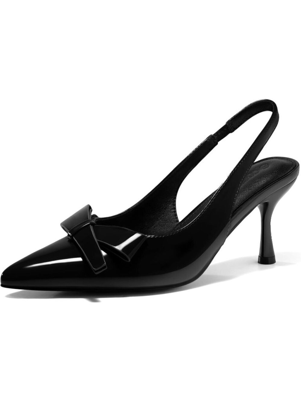 Women's Black Slingback Kitten Heels Bow Closed Pointed Toe Pumps Slip on Shoes